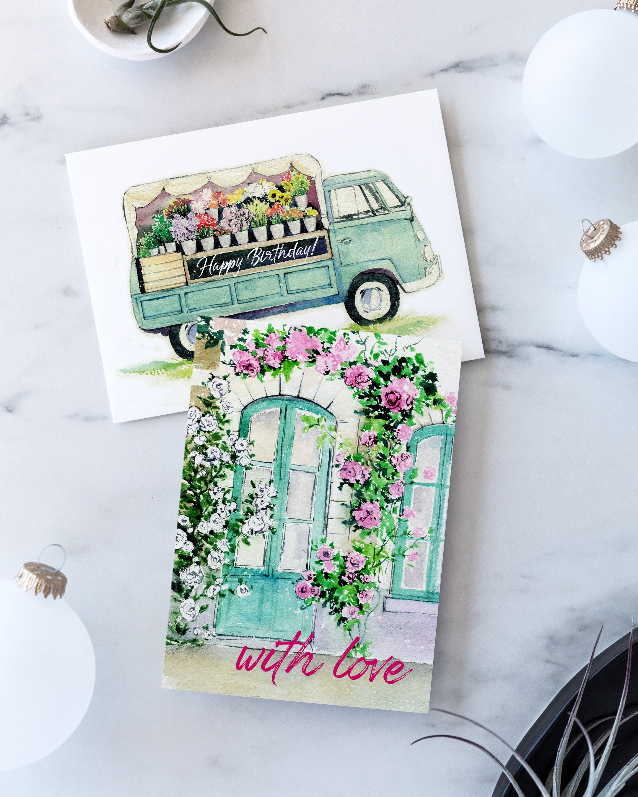 Happy Birthday "Flower Truck" Watercolour Card