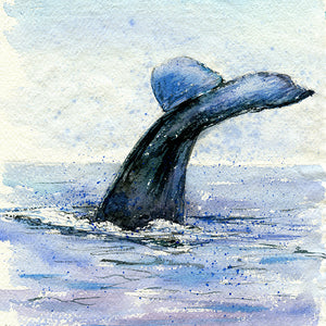 "Hugo" Humpback Whale Tail Original Watercolor Painting