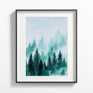 "Tranquility I" Misty Forest Watercolor Art Print