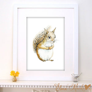 Woodland Baby Animal Nursery Art Prints - Set of 3 - Baby Squirrel, Baby Hedgehog, Baby Bunny