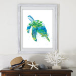 Load image into Gallery viewer, &quot;Honu&quot; Green Sea Turtle Tropical Watercolor Art Print - Double Exposure Painting
