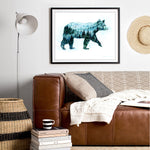 Load image into Gallery viewer, &quot;Misty Bear&quot; Watercolor Art Print - Double exposure Fog Mountains Forest Painting

