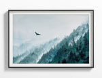 Load image into Gallery viewer, &quot;Over the Misty Mountains&quot; Eagle flying over Forest Watercolor Art Print
