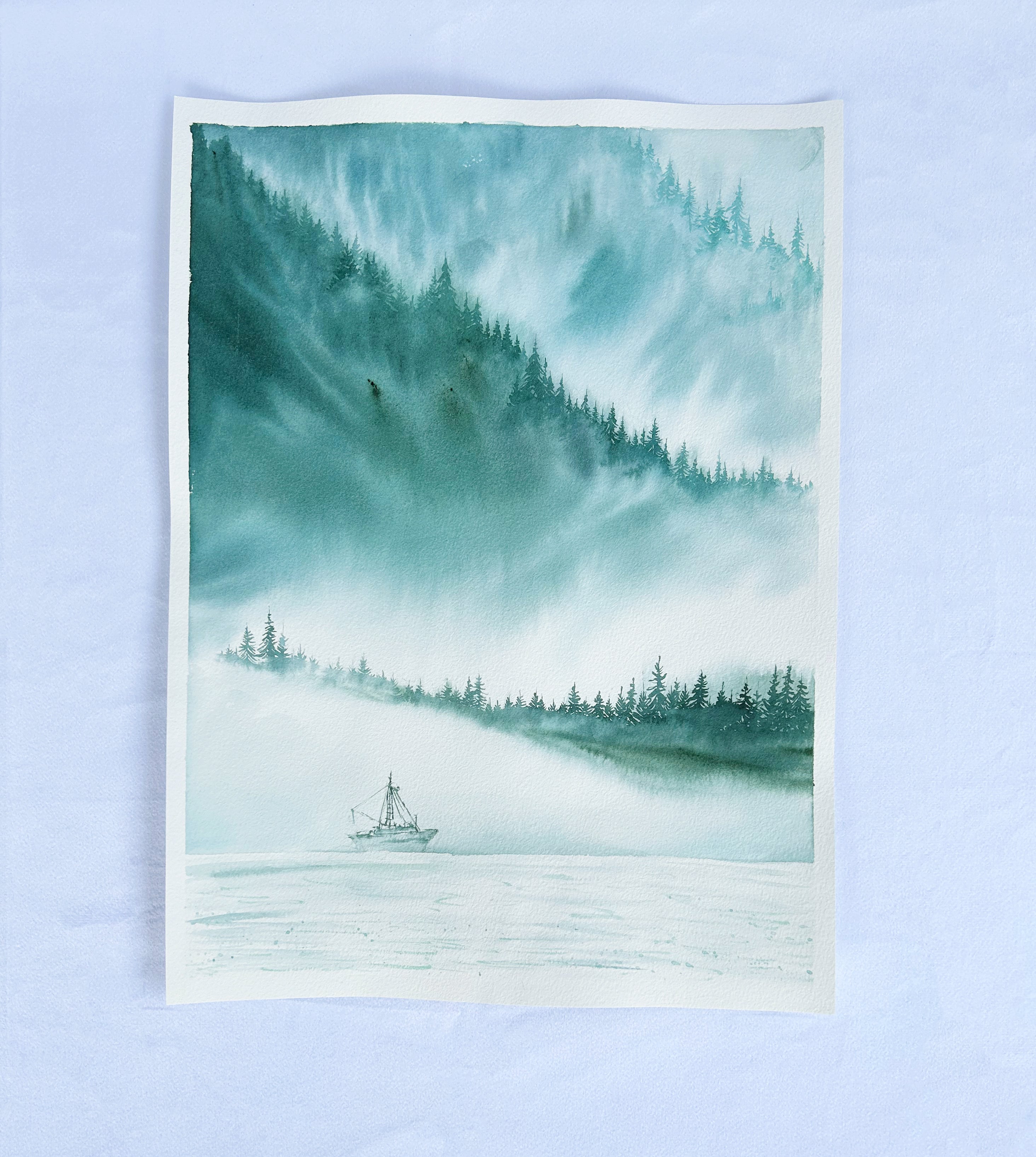 Sailing into the Unknown - Original Watercolor Diptych Two Paintings