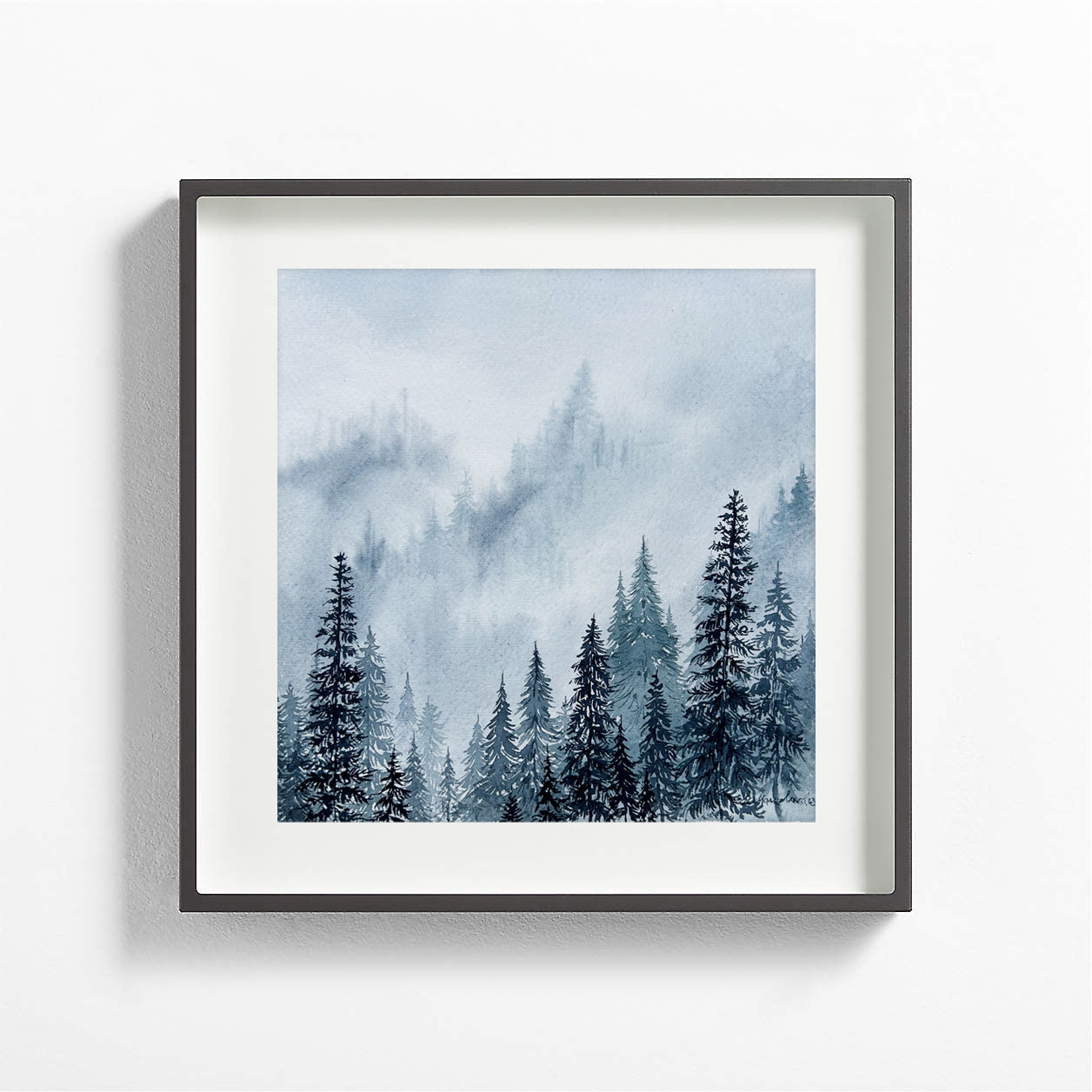 "Whispers II" Misty Forest Watercolor Art-Print