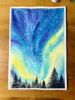 Load image into Gallery viewer, Aurora’s Whisper - Northern Lights Original Watercolor DEMO Painting
