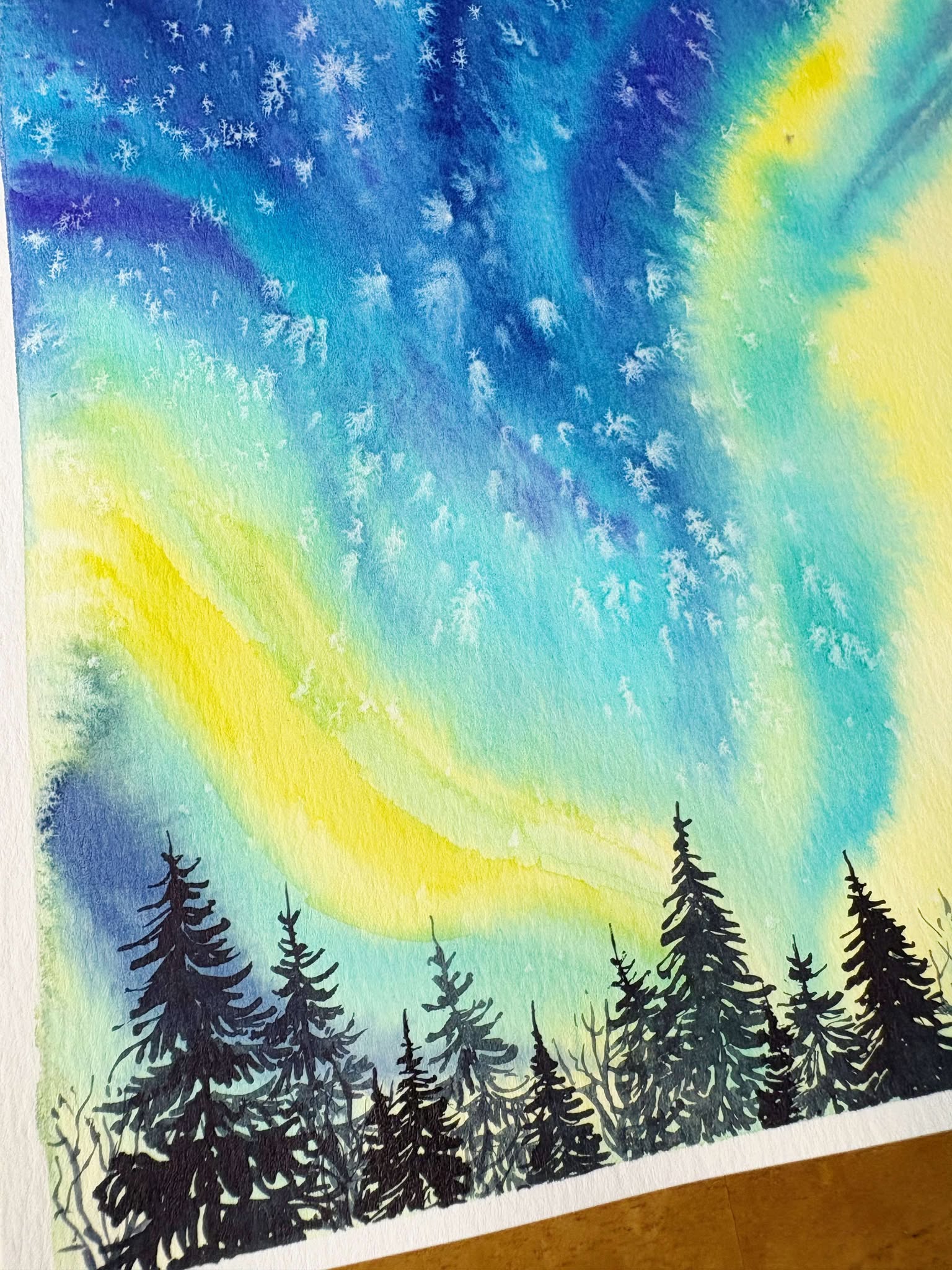 Aurora’s Whisper - Northern Lights Original Watercolor DEMO Painting