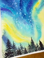 Load image into Gallery viewer, Aurora’s Whisper - Northern Lights Original Watercolor DEMO Painting
