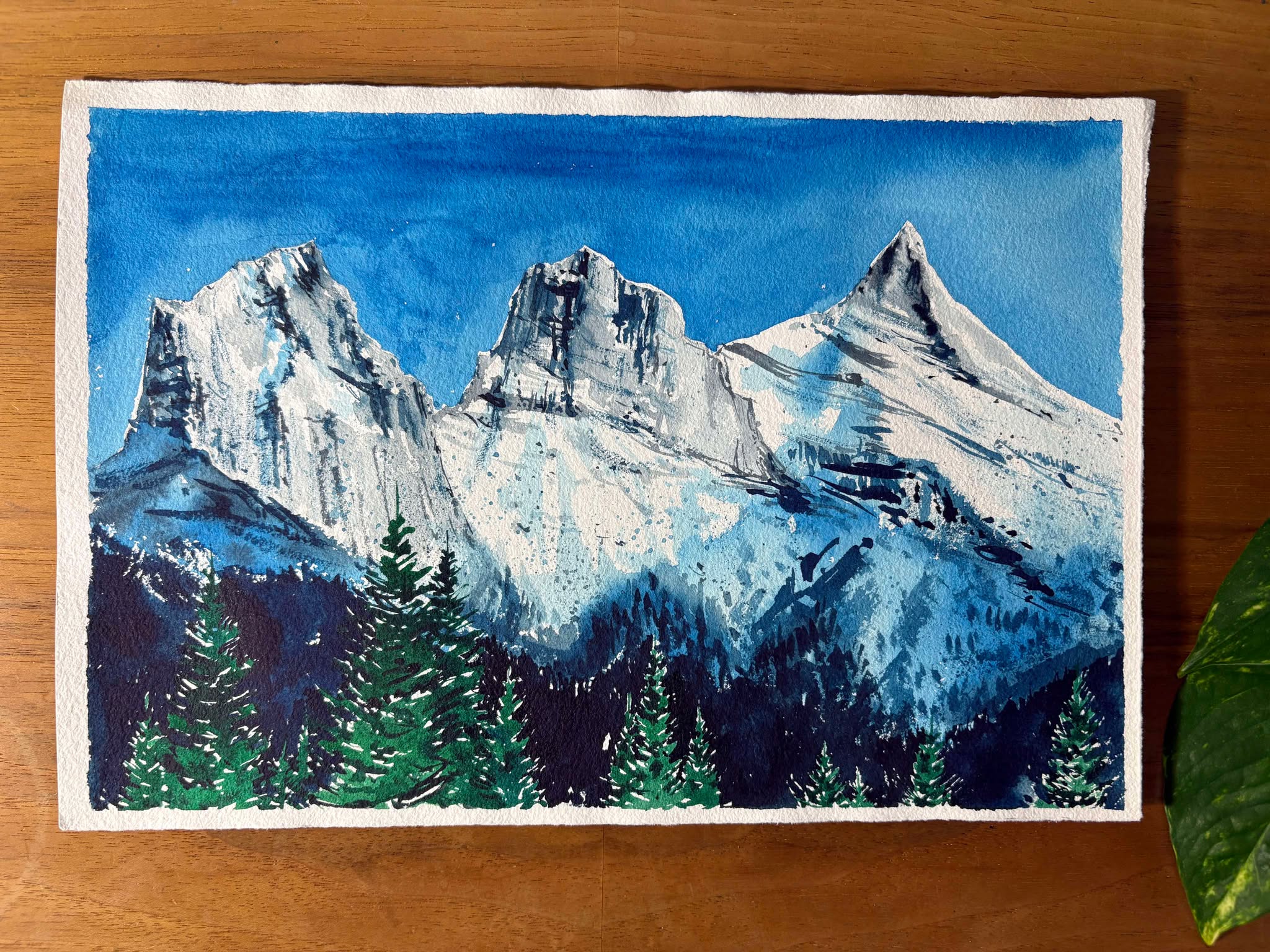 Three Sisters, Canmore Mountains Original Watercolor Painting