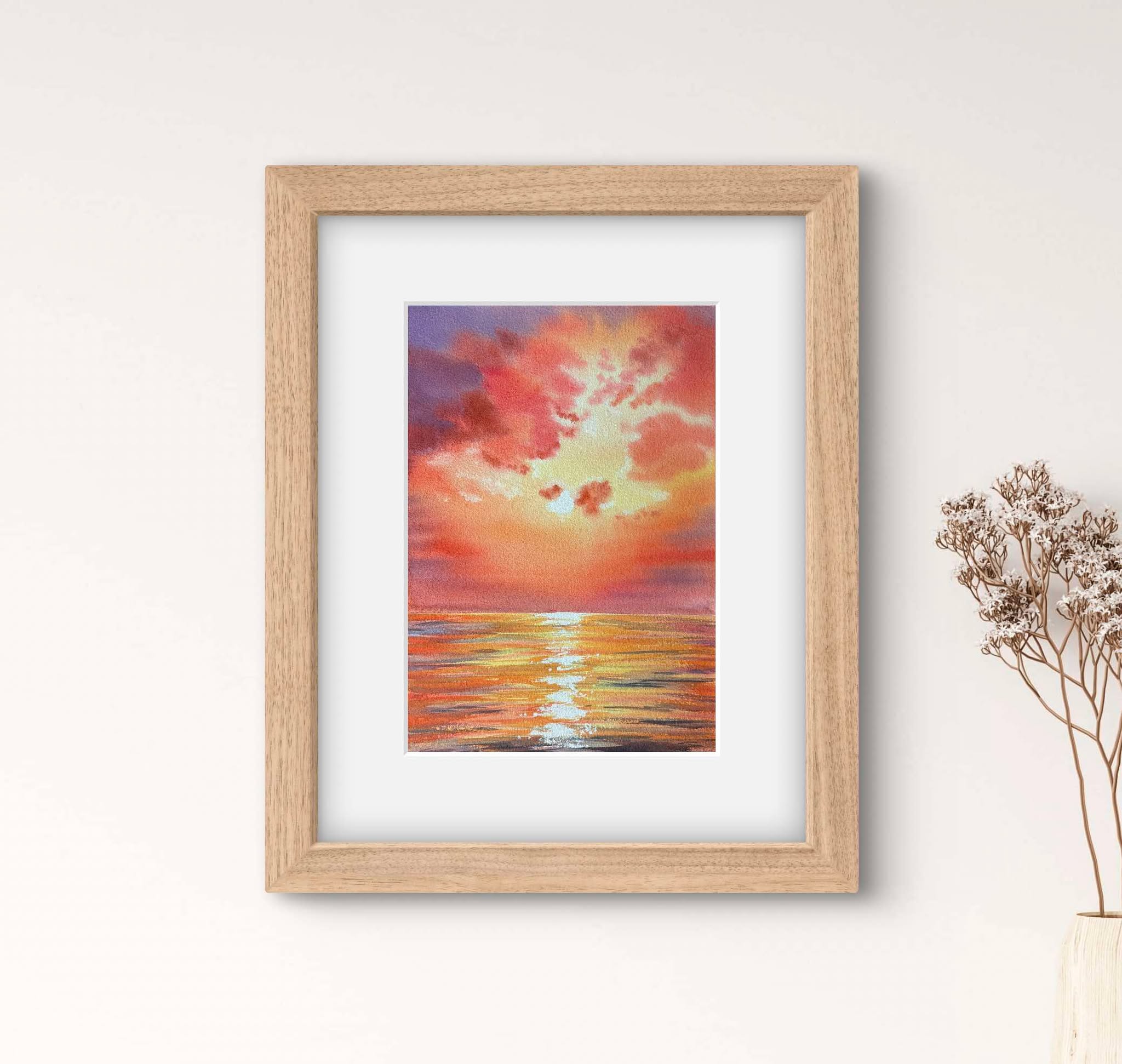 Ethereal Glow - Sea Sunset Original Watercolor Painting