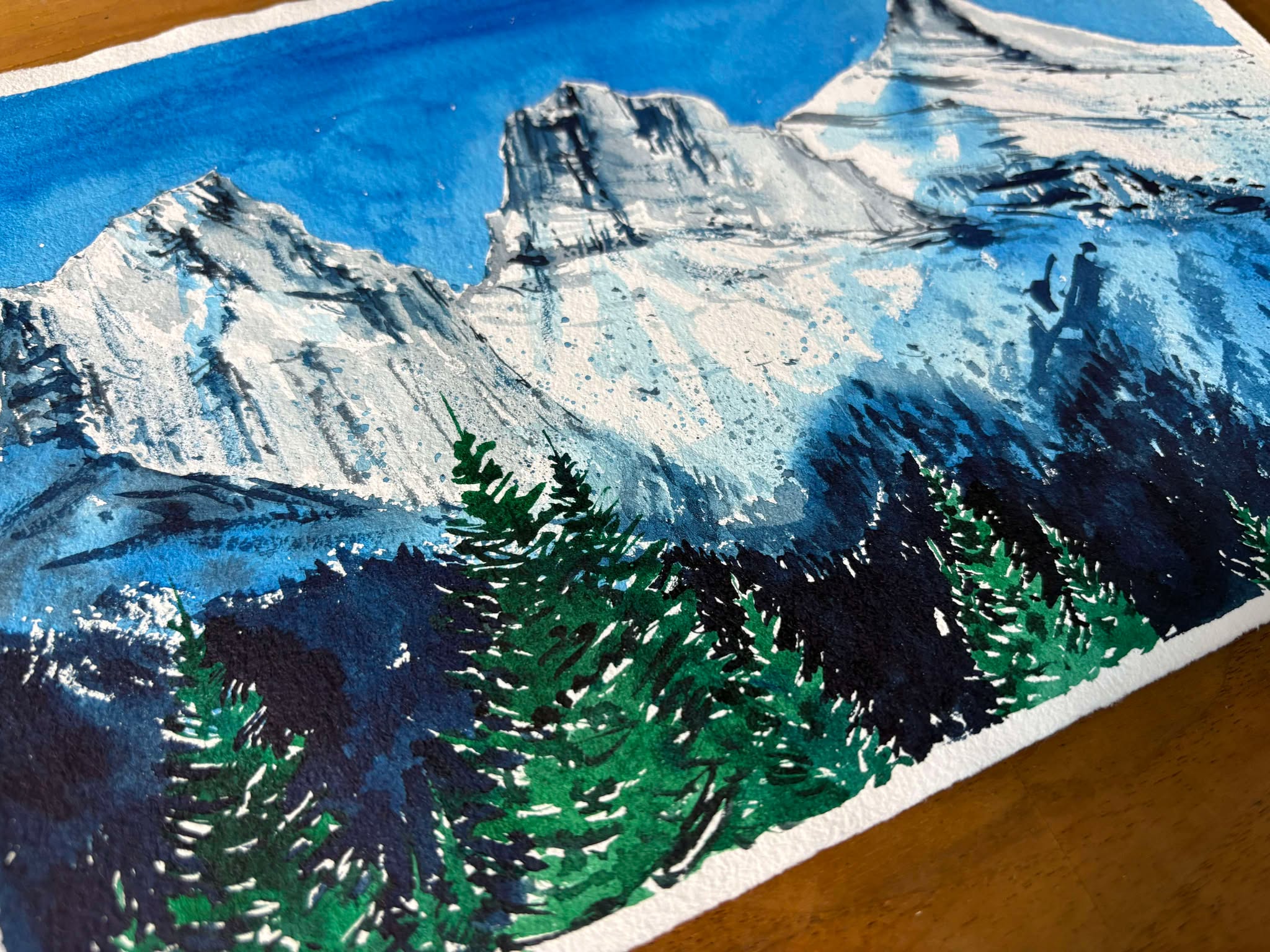 Three Sisters, Canmore Mountains Original Watercolor Painting