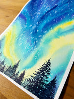 Load image into Gallery viewer, Aurora’s Whisper - Northern Lights Original Watercolor DEMO Painting
