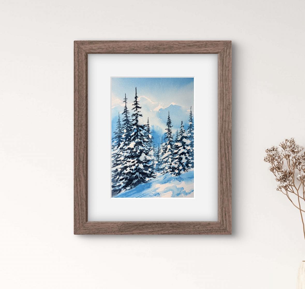 Frozen Heights - Winter Mountains Original Watercolor Painting