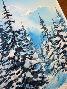 Frozen Heights - Winter Mountains Original Watercolor Painting