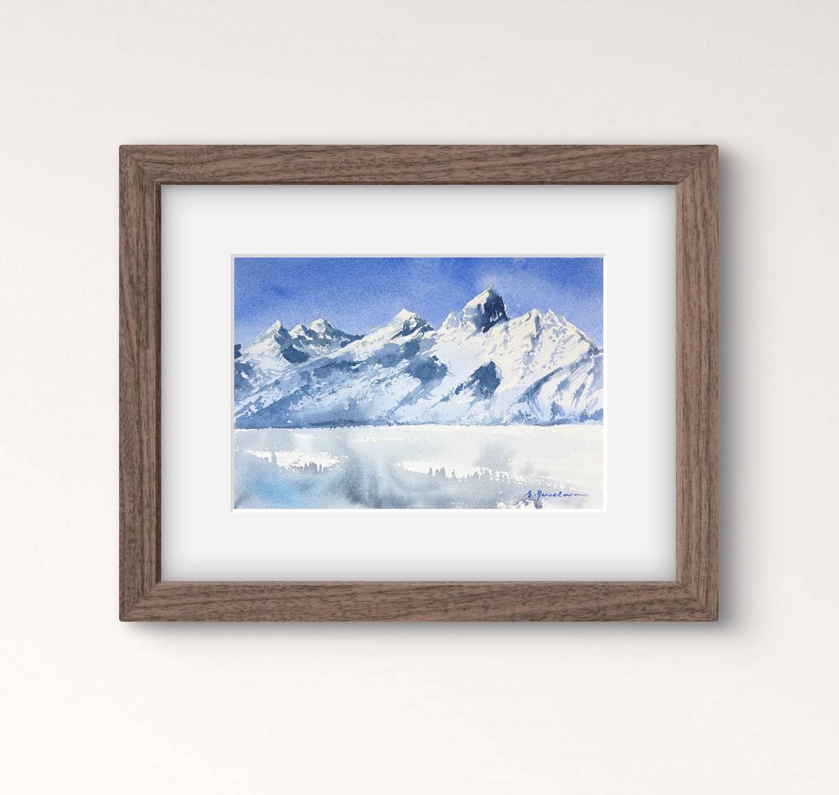 Crystal Peaks - Mountain Winter Original Watercolor Painting