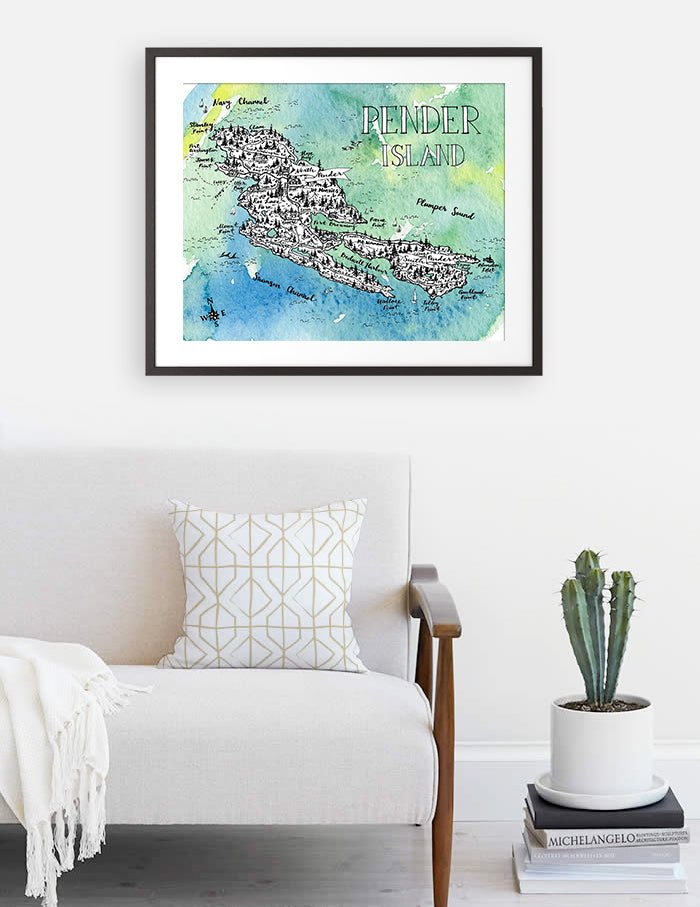 Pender Island Map, BC, Canada - Watercolor Art Print – Elena Markelova