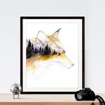 Load image into Gallery viewer, &quot;Little Fox Portrait&quot; Winter Fall Forest Watercolor Art Print - Double Exposure Painting
