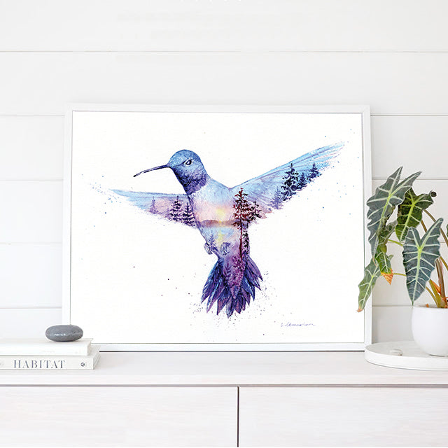 Black Chinned Hummingbird Watercolor Card