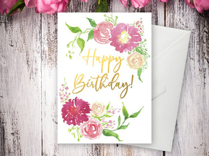 Happy Birthday "Flowers" Watercolour Card