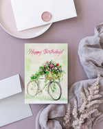 Load image into Gallery viewer, Happy Birthday &quot;Floral Bike&quot; Watercolour Card
