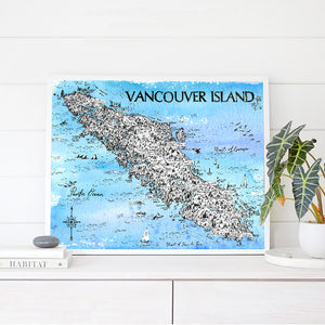 Vancouver Island Map, BC, Canada - Watercolor Art Print