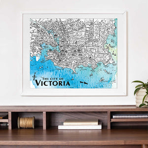 Victoria  Map, Vancouver Island, BC, Canada - Watercolor Art Print