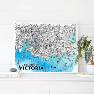Victoria  Map, Vancouver Island, BC, Canada - Watercolor Art Print