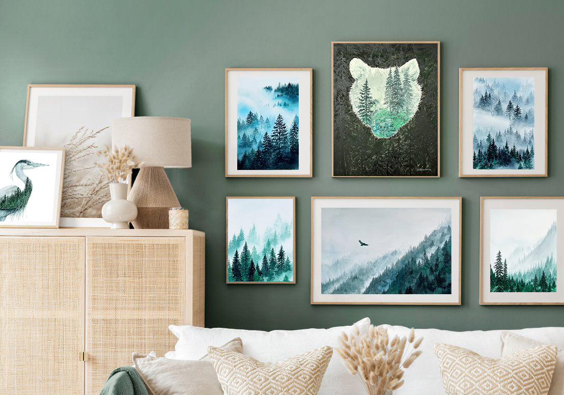 "Serenity" Misty Foggy Forest Watercolor Art Print