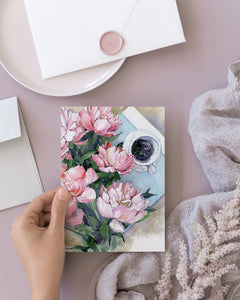 Morning Peonies Floral Watercolour Card