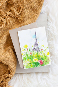 Paris Eiffel Tower Floral Watercolour Card