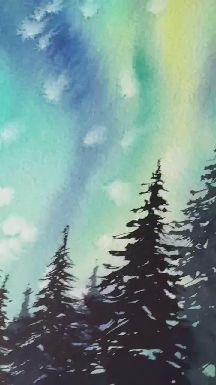 Aurora’s Whisper - Northern Lights Original Watercolor Painting