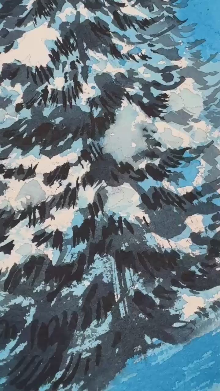 Frozen Heights - Winter Mountains Original Watercolor Painting