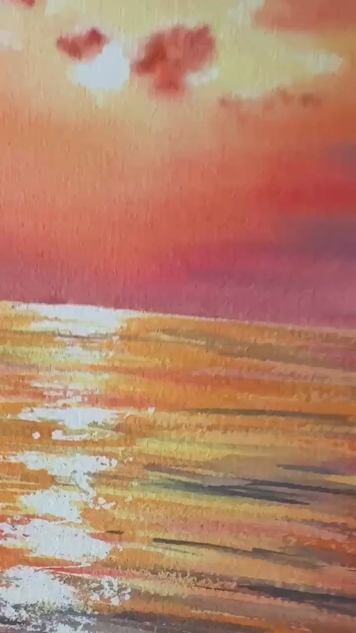 Ethereal Glow - Sea Sunset Original Watercolor Painting