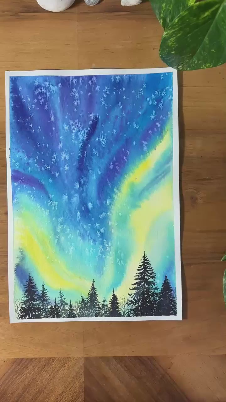 Aurora’s Whisper - Northern Lights Original Watercolor DEMO Painting