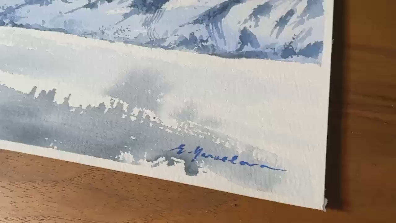 Crystal Peaks - Mountain Winter Original Watercolor Painting