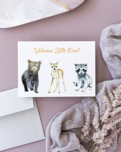 Cute Baby Animals "Welcome Little One" Watercolour Card