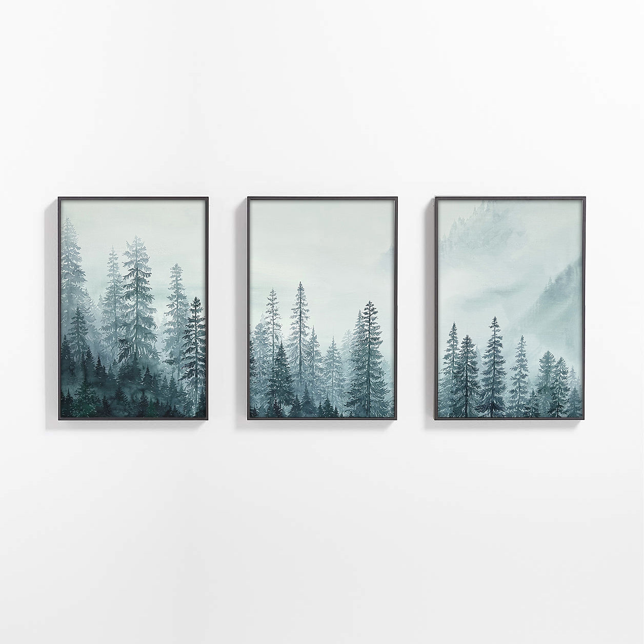"Misty Morning" Misty Forest Watercolor Art - Set of 3 Prints