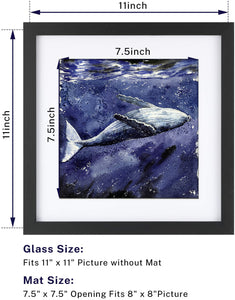 Tempered Glass 11x11 Wood Frame with Mat for 8x8 Whale Artwork