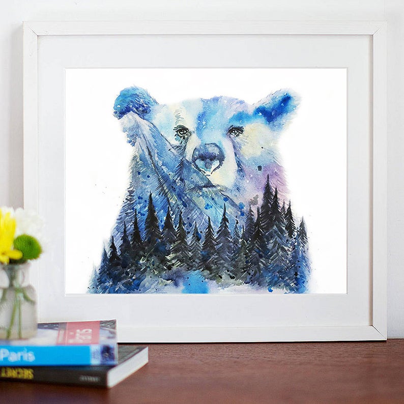 Aurora Bear Watercolour Print