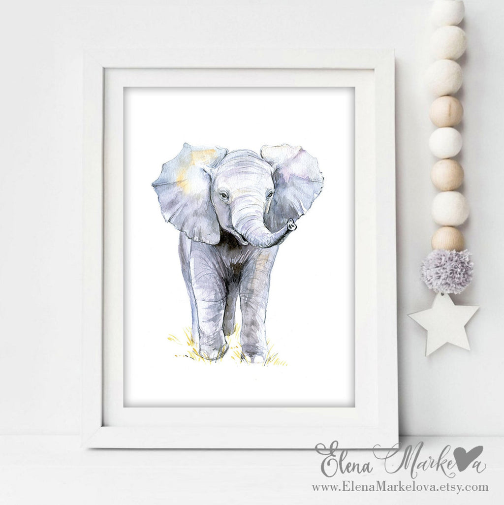Baby Elephant Watercolour Nursery Print