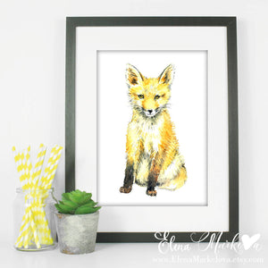 Baby Fox Watercolour Nursery Print