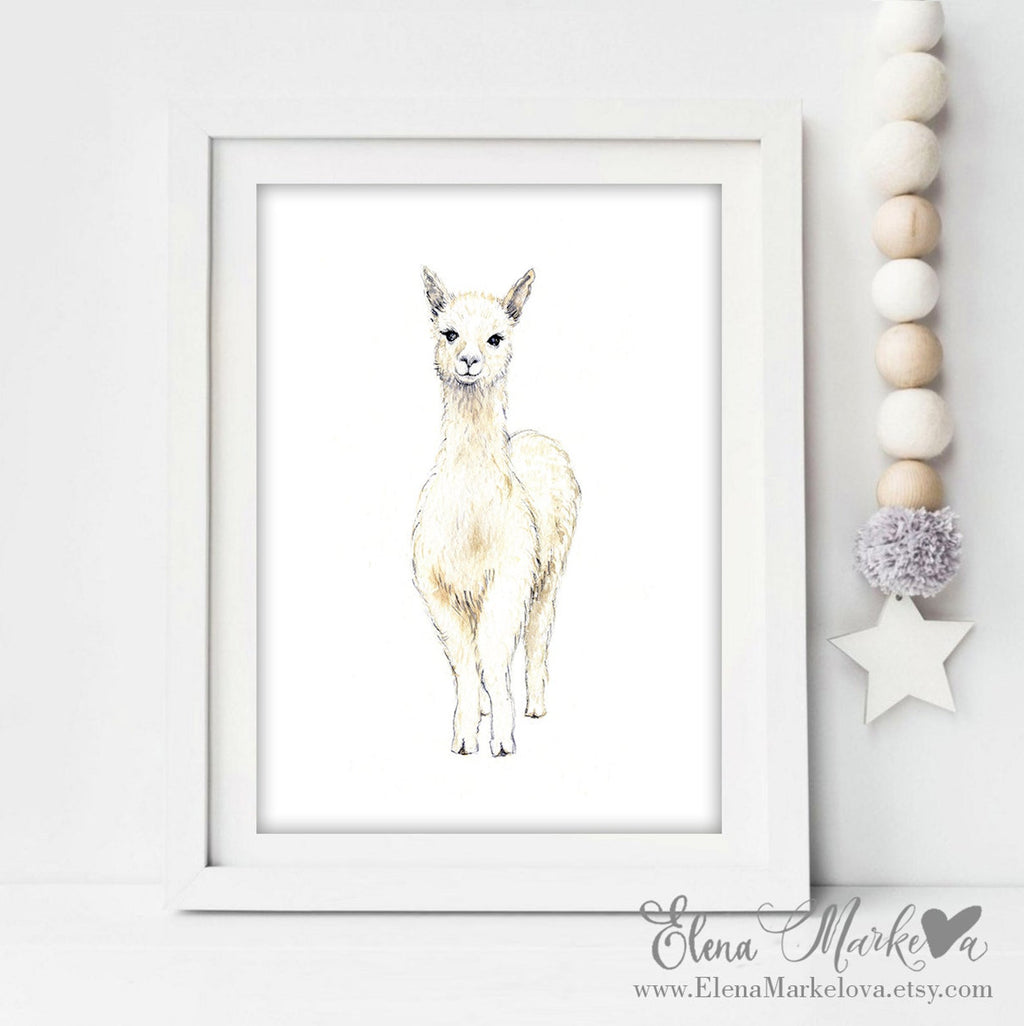 Baby Llama Watercolour Nursery Print