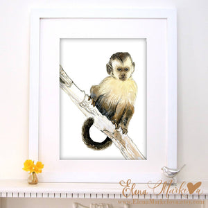 Baby Monkey Watercolour Nursery Print