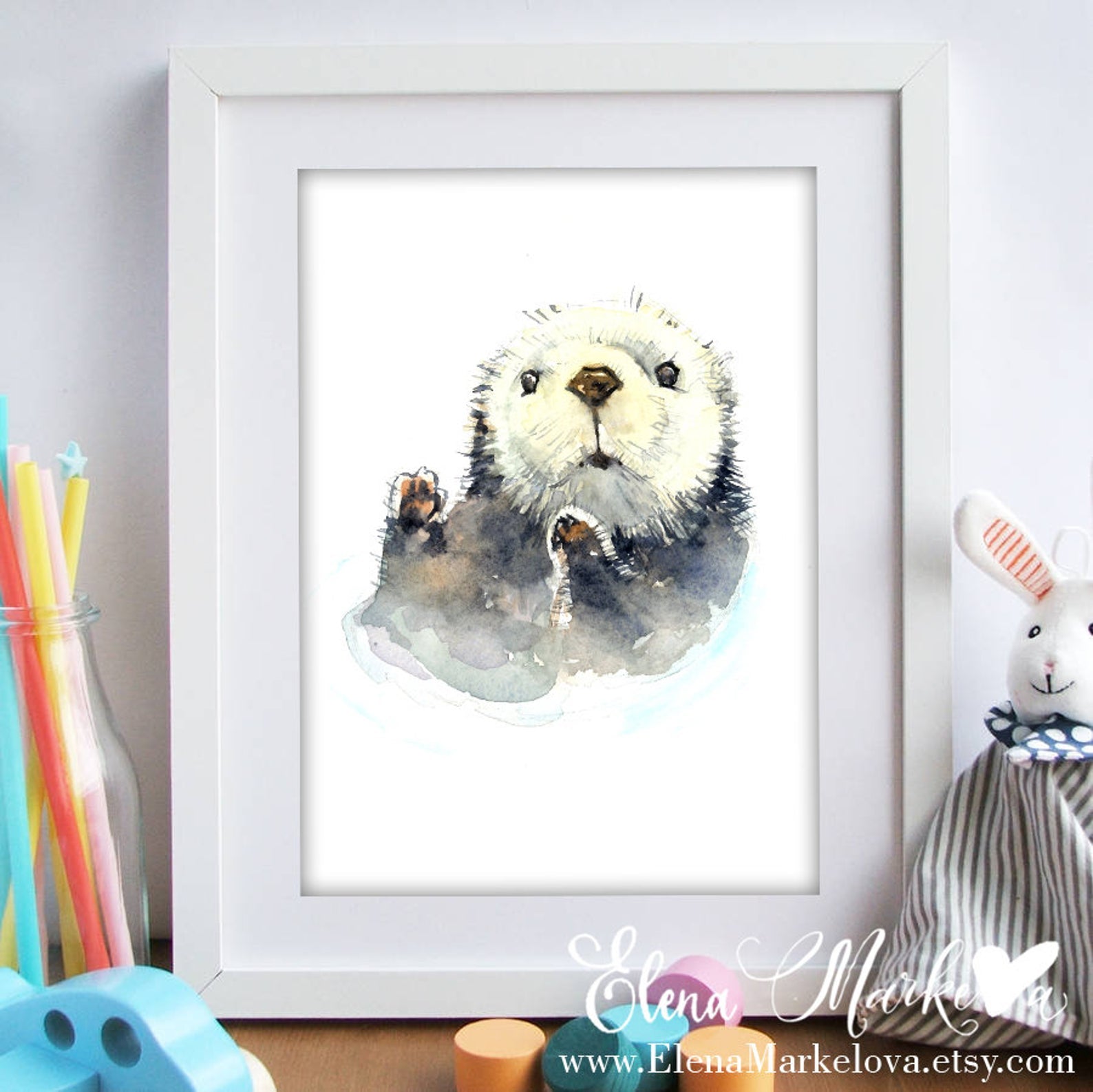 Baby Otter Watercolour Nursery Print