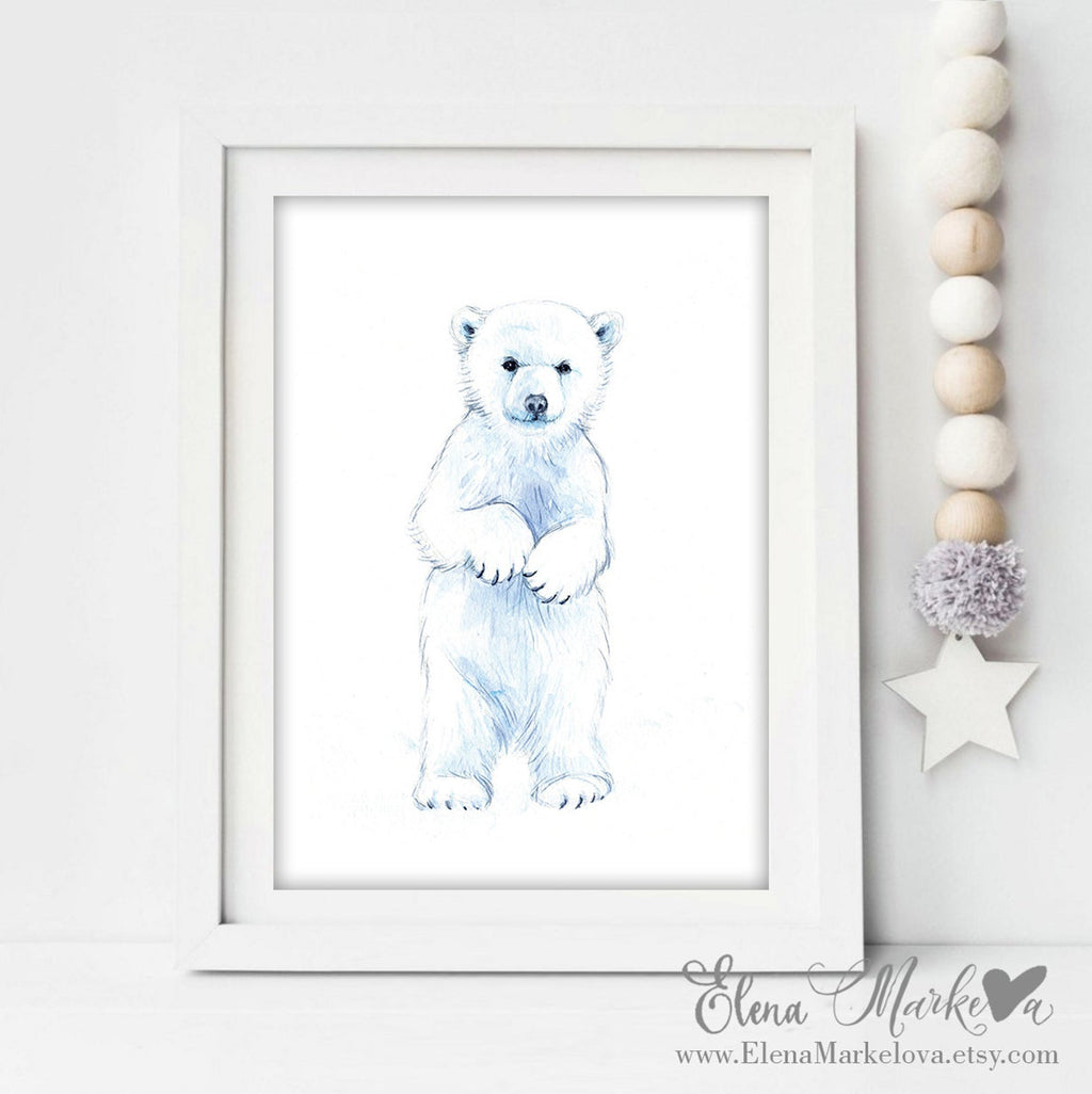Baby Polar Bear Watercolour Nursery Print
