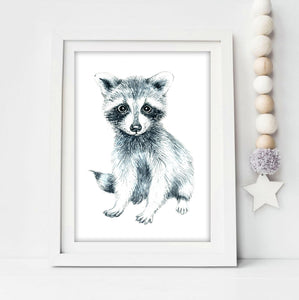 Baby Raccoon Watercolour Nursery Print