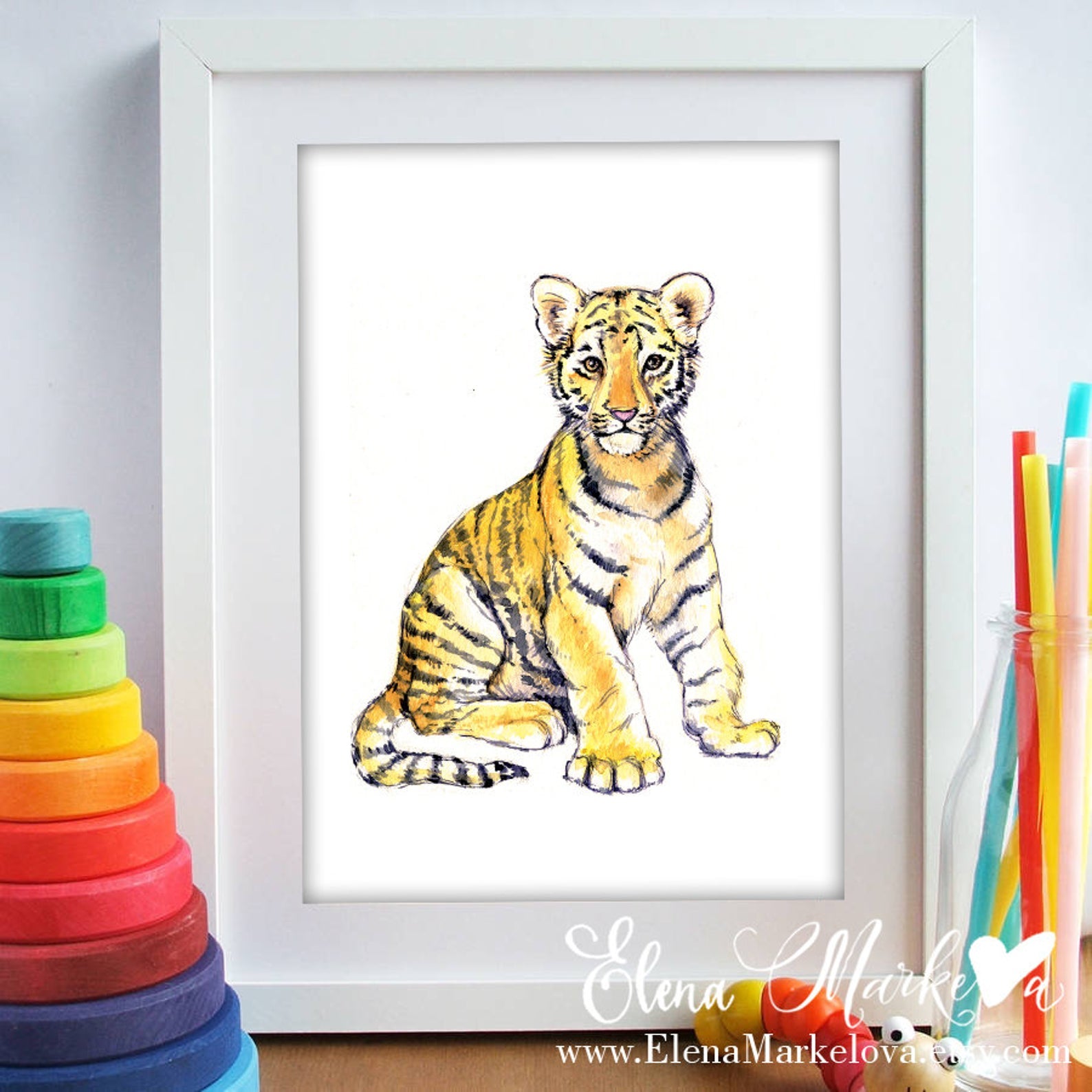 Baby Tiger Watercolour Nursery Print