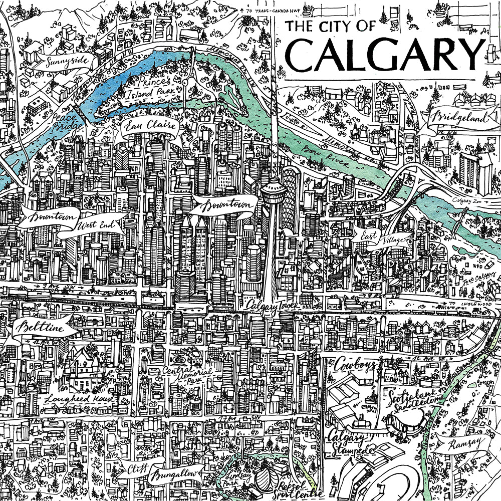 City of Calgary, AB Map - Watercolour Print
