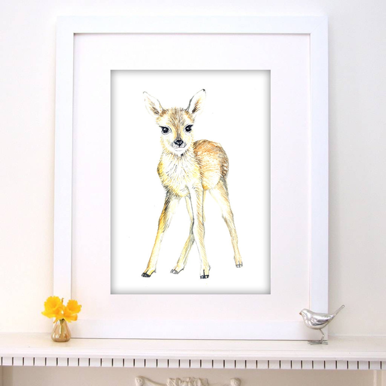 Baby Deer Watercolour Nursery Print