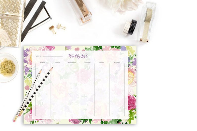 Floral Watercolour Weekly List Desk Pad